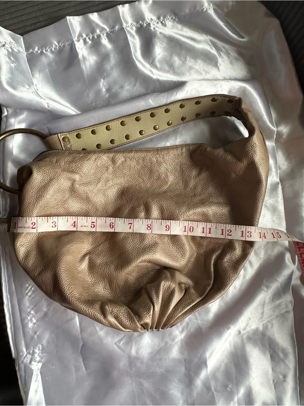 Express Nude Leather Pebbled Hobo Bag with Studded Strap